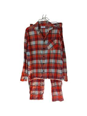Old Navy Mens Medium Plaid Flannel Pajama Set Long Sleeve Pockets #H-24